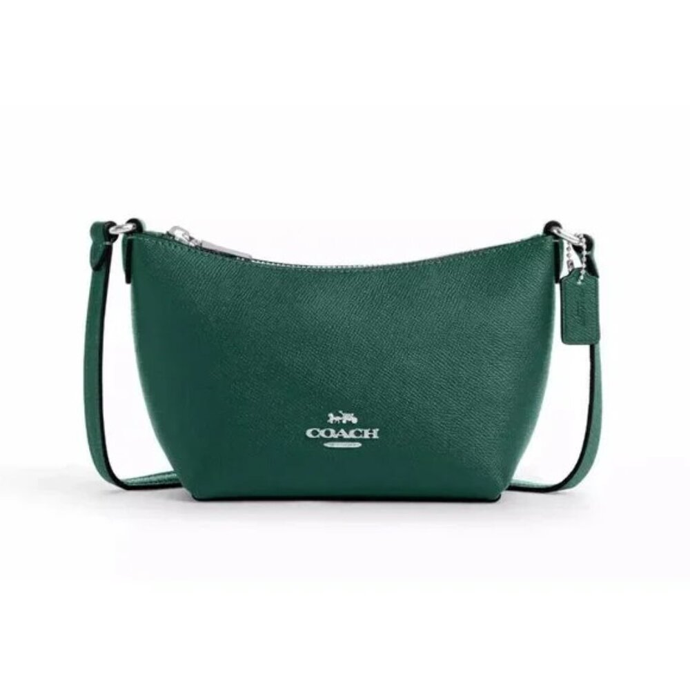 New Coach CW336 Zip Top Crossbody Bag Leather Emerald Green